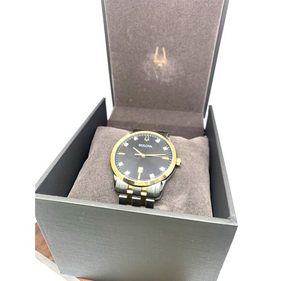 Bulova Men's Watch 98D165 Quartz Diamond Black Dial Two Tone Stainless Steel - Picture 3 of 14